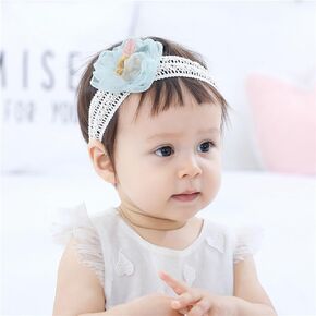 Baby Girl Elastic Flower Headband Lace Hair Band with Flower Pink Floral Head Wrap Baby Turban 0-36 Month Birthday Baby Shower Hair Accessory (White E, Free)