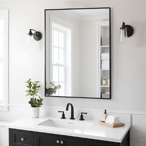 Bathroom Mirror 26x40 Inch, Black Frame Mirror 26"x40", Rectangle Wall Mounted Mirror, Metal Framed Vanity Mirror for Wall 26 by 40, Modern Mirror Hangs Horizontal Or Vertical