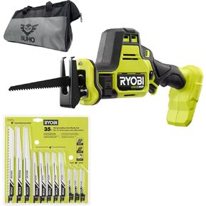 Buho One Handed Reciprocating Saw Accessory Bundle - Ryobi 18V Brushless Cordless Compact One Handed Reciprocating Saw, Multi-Purpose Reciprocating Saw Blade Set 35-Piece Tool Bag Battery Not Included in Kuwait