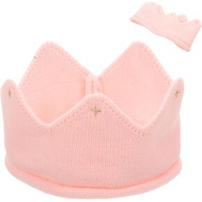 Baby Boy Girl Crown Hat Baby Birthday Party Crown Headband Hat Knitted Crochet Hat Winter Warm Beanie Cap for Kids Children Girls Boys Pink Medium