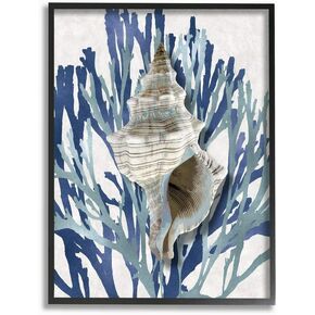 Stupell Industries Tower Shell Coral Blue Beach Design, Design by Caroline Kelly