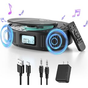 CD Player Portable, FELEMAN Upgraded Portable CD Player & Bluetooth Speaker 2 in 1 Combo, Rechargeable Boombox CD Player for Car/Home with Remote Control, FM Radio, Support AUX/USB, Headphone Jack