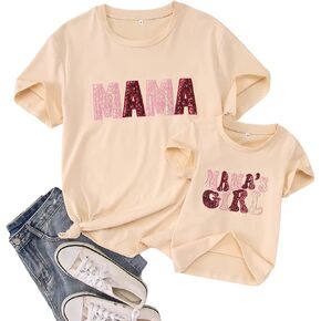 Mommy and Me Matching Shirt Glitter Sequin Mama's Girl T Shirt Mother and Daughter Short Sleeve Gifts Tee Tops