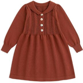 Simplee Kids Baby Girls Playwear Dresses Knitted Casual Long Sleeve Sweater Dresses for Little Girls Fall Spring Brick red