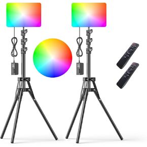 Zecti 2-Pack RGB LED Video Light 38W with 63" Adjustable Tripod Stand, 3200K-5500K Studio Light,Photography Lighting Kit for Live Streaming, Makeup, Video Recording, Portrait Shooting