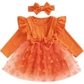 Newborn Baby Girls Romper Ruffles Dress Long Sleeve Tutu Dress Butterfly Print Tulle Baby Romper Infant Clothes