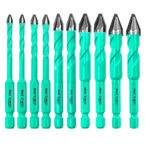 Masonry Drill Bits Set - 10pcs 1/4"(6mm) Concrete Drill Bits Set Ceramic Drill Bit Carbide for for Wood, Plastic, Masonry, Ceramic Tile, Marble, Glass, Quick Change Hex Shank