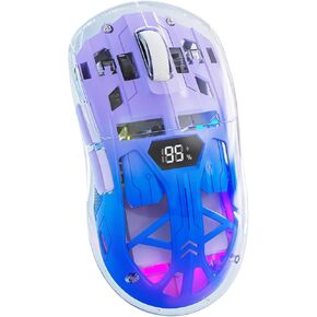 ZIYOU LANG A2 Transparent Wireless Gaming Mouse with Battery Level Display,Bluetooth/2.4G Wireless PC Mice,3D RGB Backlit,5 Million Clicks,PixArt 3212,up to 4000 DPI for Win/MAC, White