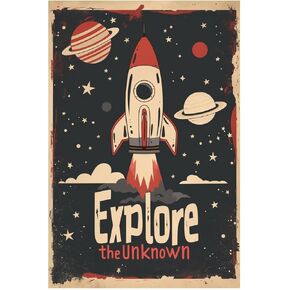 Astronauts Tin Signs, Outer Space Metal Arts, to Infinity to Discovery, Universe Space Poster Planet Positive Wall Decor Plaque for Boys Kids Nursery, Game room 8 X 12 Inches