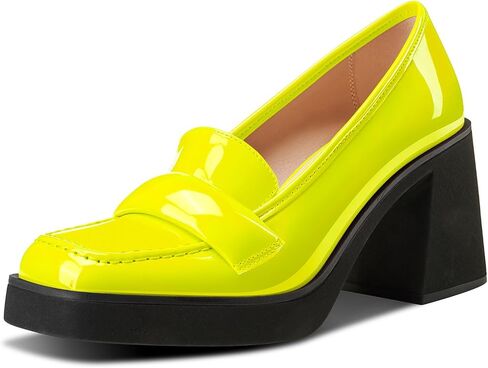 Castamere Womens Chunky Block Mid Heel Close Square Toe Platform Loafers Shoes Casual Office Dress Slip-on Pumps 3.3 Inches Heels in Saudi Arabia