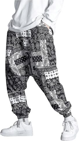 GORGLITTER Men's Baggy Stacked Sweatpants Y2K Wide Leg Flared Graphic Paisley Pants with Pocket in Saudi Arabia