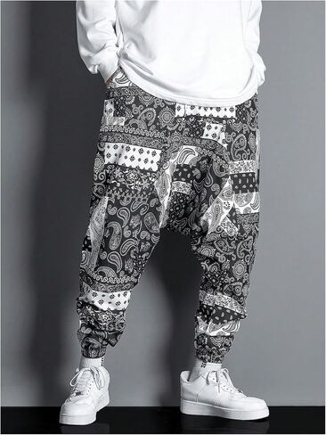 GORGLITTER Men's Baggy Stacked Sweatpants Y2K Wide Leg Flared Graphic Paisley Pants with Pocket in Saudi Arabia