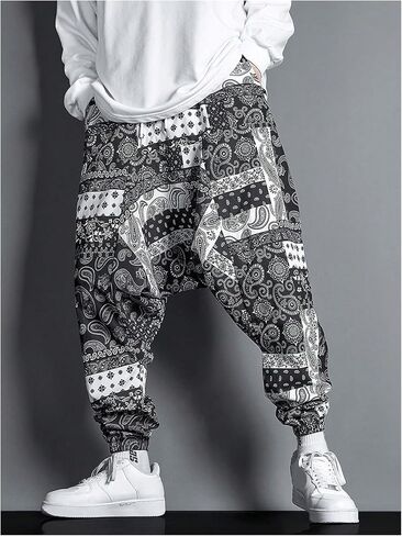 GORGLITTER Men's Baggy Stacked Sweatpants Y2K Wide Leg Flared Graphic Paisley Pants with Pocket in Saudi Arabia