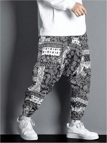 GORGLITTER Men's Baggy Stacked Sweatpants Y2K Wide Leg Flared Graphic Paisley Pants with Pocket in Saudi Arabia