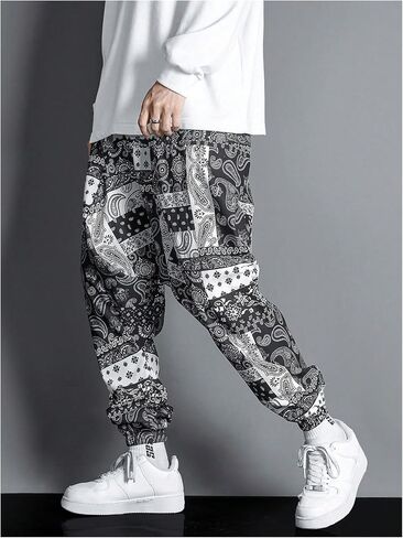 GORGLITTER Men's Baggy Stacked Sweatpants Y2K Wide Leg Flared Graphic Paisley Pants with Pocket in Saudi Arabia