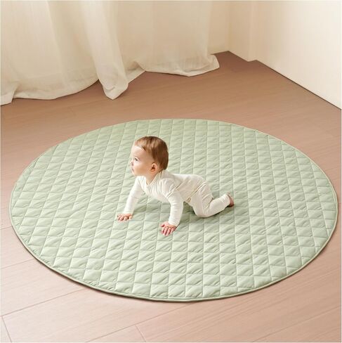 Konssy Portable Baby Play Mat, Soft and Foldable Baby Mat for Floor, Non-Slip & Washable Tummy Time Playmat for Baby Boy or Girl, 47" Diameter Baby Crawling Mat for Indoor Outdoor in Saudi Arabia
