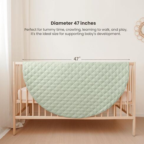 Konssy Portable Baby Play Mat, Soft and Foldable Baby Mat for Floor, Non-Slip & Washable Tummy Time Playmat for Baby Boy or Girl, 47" Diameter Baby Crawling Mat for Indoor Outdoor in Saudi Arabia