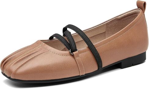 BEAU TODAY Womens Mary Janes, Genuine Leather Maryjane Flats for Women, Comfortable Ballet Flats with Adjustable Strap, Casual Square Toe Slip On Dressy Flat Shoes in Kuwait