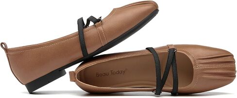 BEAU TODAY Womens Mary Janes, Genuine Leather Maryjane Flats for Women, Comfortable Ballet Flats with Adjustable Strap, Casual Square Toe Slip On Dressy Flat Shoes in Kuwait