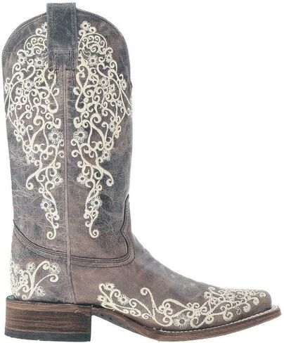 CORRAL LADIE'S BROWN CRATER BONE EMBROIDERY SQ. TOE, LEATHER WITH RUBBER INSERT SOLE, WESTERN A2663 in Saudi Arabia