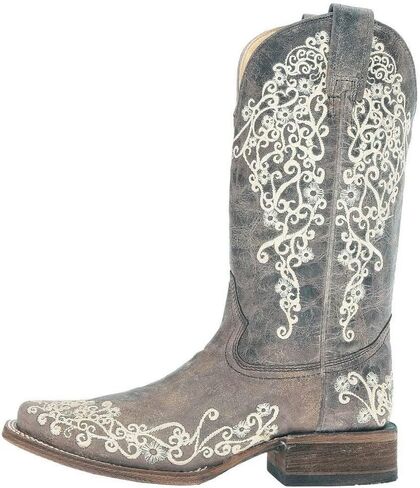 CORRAL LADIE'S BROWN CRATER BONE EMBROIDERY SQ. TOE, LEATHER WITH RUBBER INSERT SOLE, WESTERN A2663 in Saudi Arabia