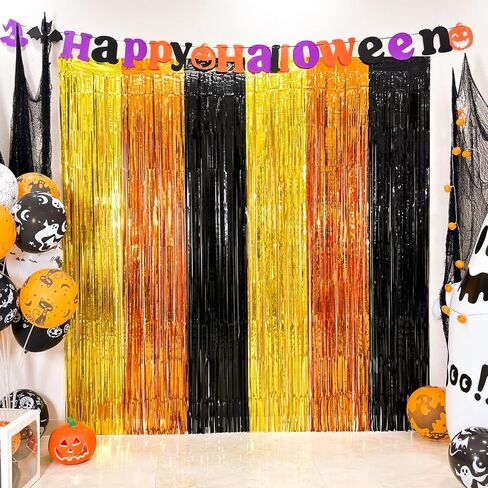 4 Pack Large Rainbow Foil Fringe Curtain-13.2x6.6ft Rainbow Tinsel Streamers Backdrop, Fuller-Effect Colorful Photo Backdrop for Birthday Decorations, Rainbow Party, Back to School, Photo Booth Props in Saudi Arabia