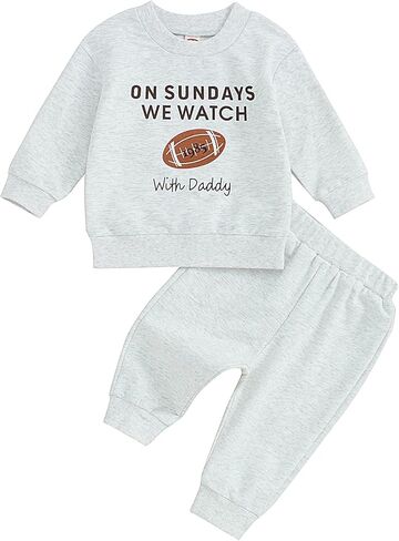 Baby Boys Girls Fall Clothes Football Print Long Sleeve Crew Neck Sweatshirt Elastic Pants 2Pcs Track Suit Outfits in Kuwait