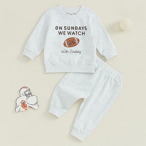 Baby Boys Girls Fall Clothes Football Print Long Sleeve Crew Neck Sweatshirt Elastic Pants 2Pcs Track Suit Outfits in Kuwait