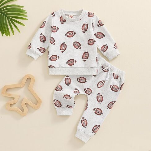 Baby Boys Girls Fall Clothes Football Print Long Sleeve Crew Neck Sweatshirt Elastic Pants 2Pcs Track Suit Outfits in Kuwait
