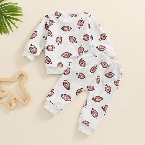 Baby Boys Girls Fall Clothes Football Print Long Sleeve Crew Neck Sweatshirt Elastic Pants 2Pcs Track Suit Outfits in Kuwait