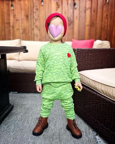 Baby Boy Christmas Outfits Heart Animal Green Long Sleeve Sweatshirt Pants Set Toddler Infant Christmas Clothes in Saudi Arabia