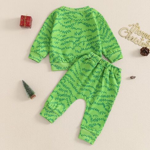 Baby Boy Christmas Outfits Heart Animal Green Long Sleeve Sweatshirt Pants Set Toddler Infant Christmas Clothes in Saudi Arabia