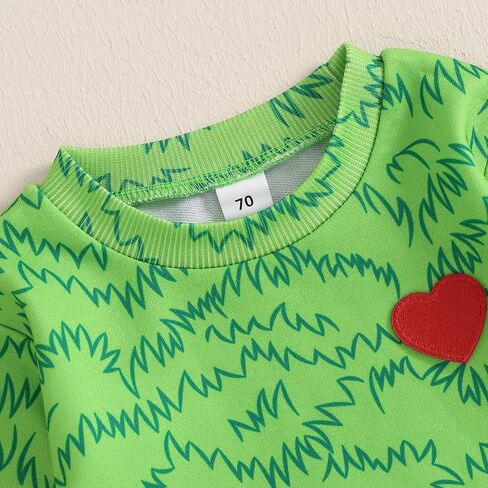 Baby Boy Christmas Outfits Heart Animal Green Long Sleeve Sweatshirt Pants Set Toddler Infant Christmas Clothes in Saudi Arabia