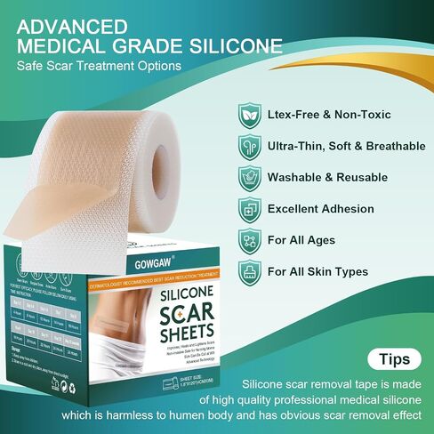 Medical Grade Silicone Scar Sheets, Silicone Scar Tape (1.6"x 120"), Professional Scar Removal Treatment, Reusable Silicone Scar Strip in Saudi Arabia