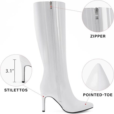 Shoe'N Tale Women's Knee High Boots Pointed Toe Stiletto High Heel Long Boots Side Zipper Tall Boots in Kuwait