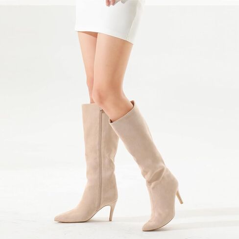 Shoe'N Tale Women's Knee High Boots Pointed Toe Stiletto High Heel Long Boots Side Zipper Tall Boots in Kuwait