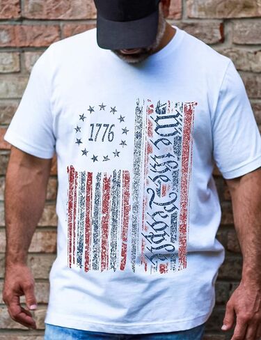 SECETKET نحن الشعب الأمريكي 1776 قميص الرجال المتعثرة العلم الأمريكي الوطني قصيرة الأكمام يوم الاستقلال تي شيرت in Kuwait