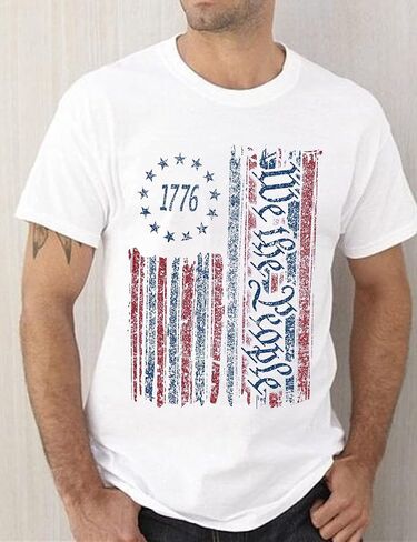 SECETKET نحن الشعب الأمريكي 1776 قميص الرجال المتعثرة العلم الأمريكي الوطني قصيرة الأكمام يوم الاستقلال تي شيرت in Kuwait
