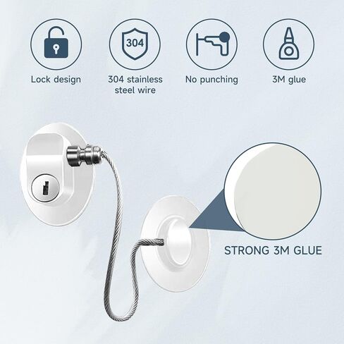 أقفال خزانة مقاومة للأطفال، أقفال خزانة مقاومة للأطفال بمفاتيح، أقفال ثلاجة، أقفال أطفال للأطفال، أقفال خزانة سلامة الأطفال باللون الأبيض، قفل ثلاجة مع لاصق خلفي قوي قطعتين in Kuwait