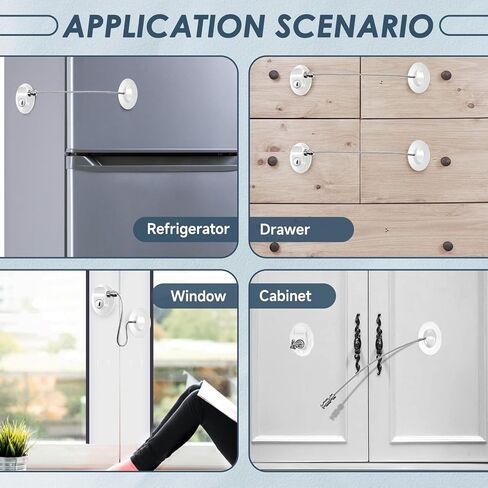 أقفال خزانة مقاومة للأطفال، أقفال خزانة مقاومة للأطفال بمفاتيح، أقفال ثلاجة، أقفال أطفال للأطفال، أقفال خزانة سلامة الأطفال باللون الأبيض، قفل ثلاجة مع لاصق خلفي قوي قطعتين in Kuwait