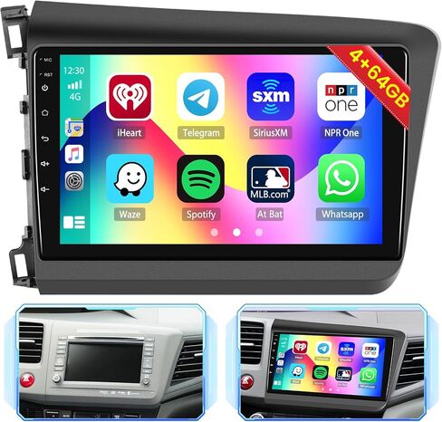 8 كور 4 + 64 جيجابايت لسيارة Honda Civic 2012-2015 Android 13 ستيريو مع Apple Carplay اللاسلكي، 9 بوصة IPS تعمل باللمس راديو السيارة 59UI GPS Navigation WiFi 32EQ DSP كاميرا احتياطية in Saudi Arabia