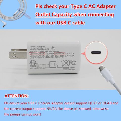 شاحن محول USB 9 فولت لمضخة الثدي المتقدمة Medela Pump-in-Style يستبدل الجزء #67174 أو 920.7010 9207010 (كابل شاحن USB C) in Saudi Arabia