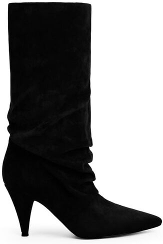 Modatope Slouchy Mid Calf Boots for Women Pointed Toe Chunky Heel Boots Faux Flod Over Slip on Womens Boots in Saudi Arabia