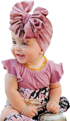 Nishine Newborn Soft Turban Beanie Hats Toddler Bowknot Elastic Headwrap Baby Girls Hat Gift in Saudi Arabia