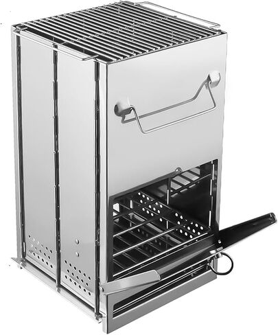 Folding Camping Stove Small Wood Burning Stove with Pot Rack and Raised Base Stainless Steel Portable Backpack Stove for Hiking Picnic Cooking Outdoor in Saudi Arabia