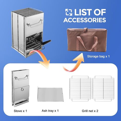 Folding Camping Stove Small Wood Burning Stove with Pot Rack and Raised Base Stainless Steel Portable Backpack Stove for Hiking Picnic Cooking Outdoor in Saudi Arabia
