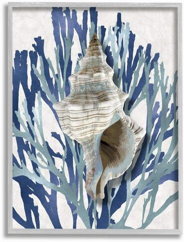 Stupell Industries Tower Shell Coral Blue Beach Design, Design by Caroline Kelly in Saudi Arabia