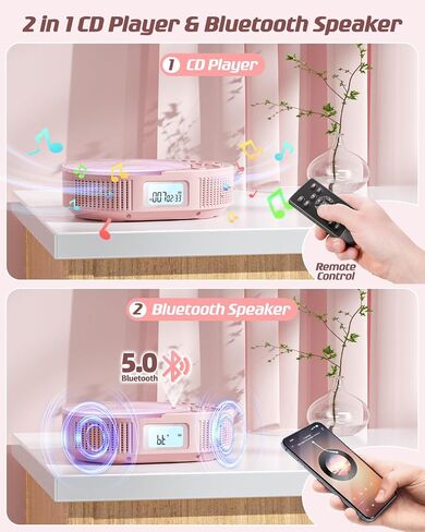 CD Player Portable, FELEMAN Upgraded Portable CD Player & Bluetooth Speaker 2 in 1 Combo, Rechargeable Boombox CD Player for Car/Home with Remote Control, FM Radio, Support AUX/USB, Headphone Jack in Saudi Arabia