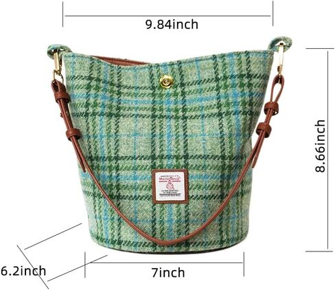 Harris Tweed Bucket bag Shoulder bag Handbag for Women with Microfiber-leather Strap,9.8 * 8.6 * 7 inch in Saudi Arabia