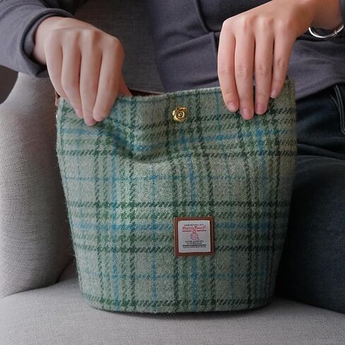 Harris Tweed Bucket bag Shoulder bag Handbag for Women with Microfiber-leather Strap,9.8 * 8.6 * 7 inch in Saudi Arabia